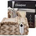 Beautyrest Long Brushed Faux Fur Chevron Pattern Electric Blanket, Auto Shut Off, Virtually Zero EMF, Multi Heat Setting, UL Certified, Machine Washable, Taupe Ikat Throw 50x60