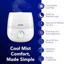 Vicks NaturalCare Cool Mist Ultrasonic Humidifier, Small Room Humidifier for Bedroom, Diffuser with Nighttime Light, Works with Vicks VapoPads, White
