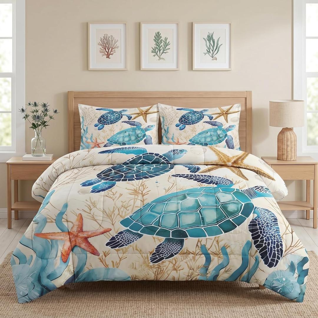 WeCozy Queen Comforter Set, 3 Pieces Blue Ocean Bedding SetWeCozy Queen Comforter Set, 3 Pieces Blue Ocean Bedding Set
Sea Turtle Animal Coral Shell Soft Comforter with 2 Pillowcases for Kids and Adults Room Bedroom Bed Decor
Sea Turtle Animal Coral Shell Soft Comforter with 2 Pillowcases for Kids and Adults Room Bedroom Bed Decor