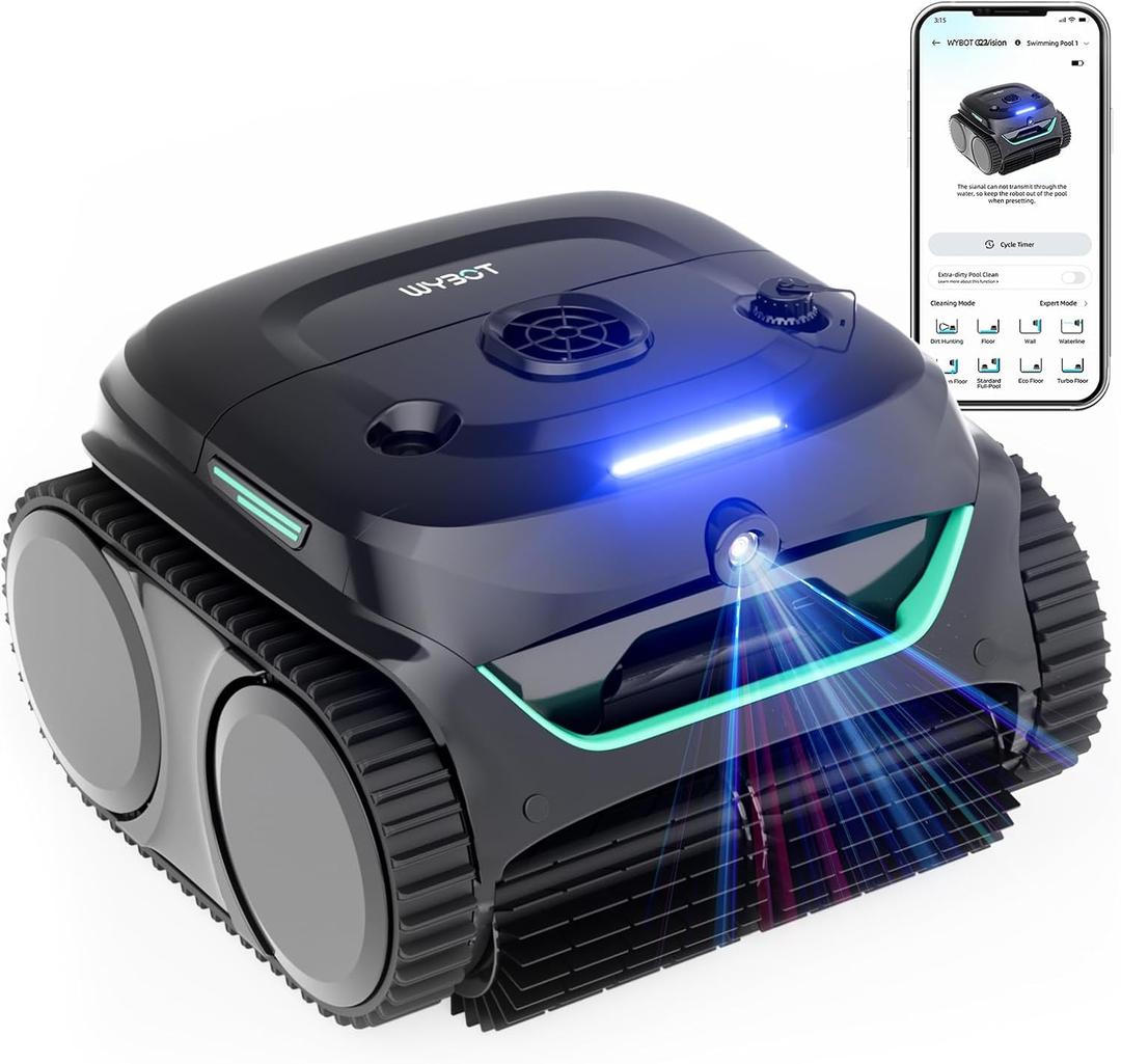 WYBOT C2 Vision Pool Vacuum Robot with AI Camera, Gloss Black‑Green