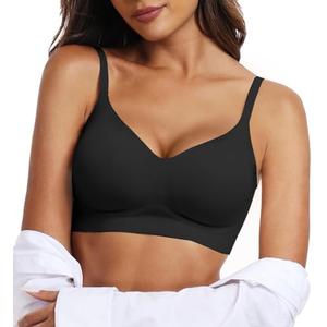OEAK Women's Wireless Bras Comfortable Push Up Bra No Underwire Bra Full Support Lift Bralette Everyday Seamless T-shirt Bras Black M