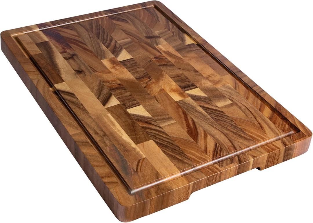 Walnut Wood Cutting Board for Kitchen, End Grain Chopping Board with Juice Groove, Heavy Duty Checkered Board for Cheese and Vegetables, Non-slip Feet 16.5" x 11.6" x 0.8"