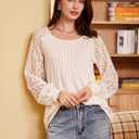 EVALESS Womens Long Sleeve Shirts Lace Tops Business Casual Spring Fashion Outfits Clothes (White)