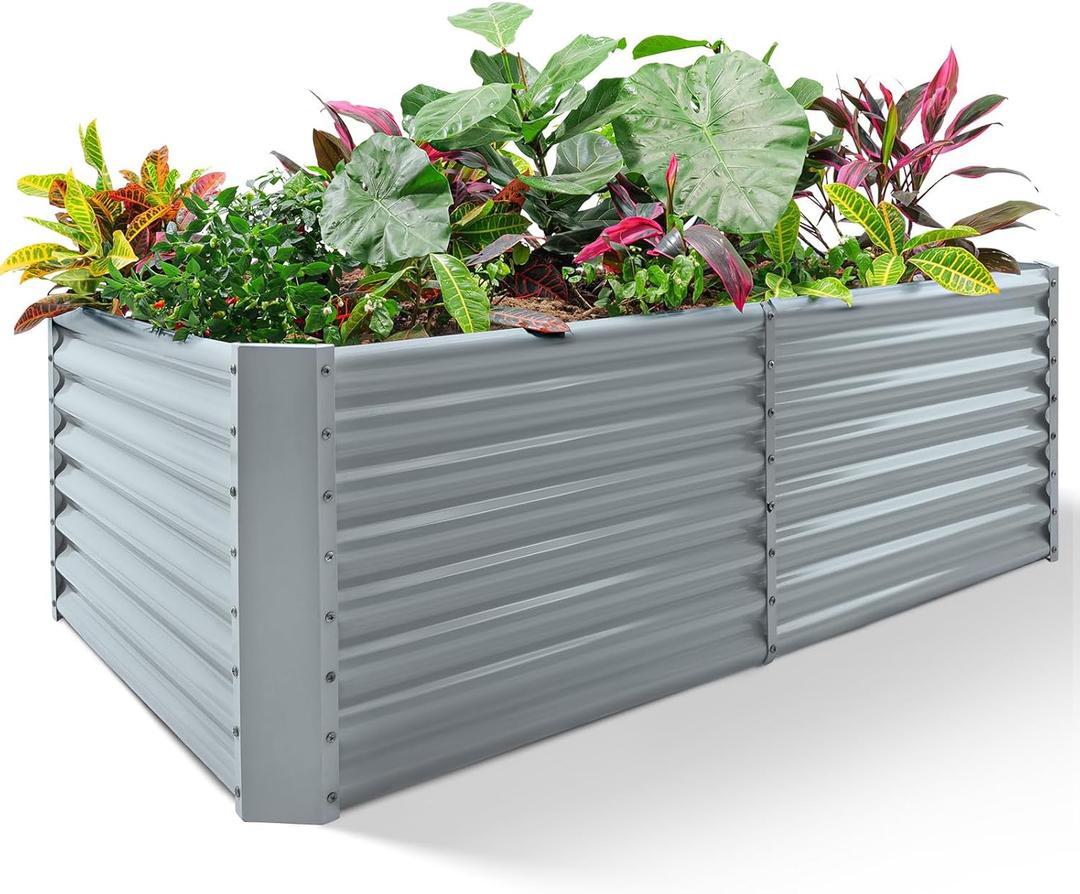 Land Guard 8x4x2ft Galvanized Raised Garden Bed, Planter Boxes Outdoor, Raised Garden Beds Outdoor for Vegetables, Flowers, Herbs, 479 Gallons, Modern Gray… B0CWTYXT24
