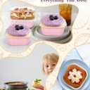 YQER 60 Pack 10oz Mini Cake Pans with Lids, Spoons, Stickers - Disposable Square Brownie Baking Cups - Individual Small Aluminum Foil Loaf Tins for Muffin, Ramekins, Cupcake - Catering, Gift, Pink