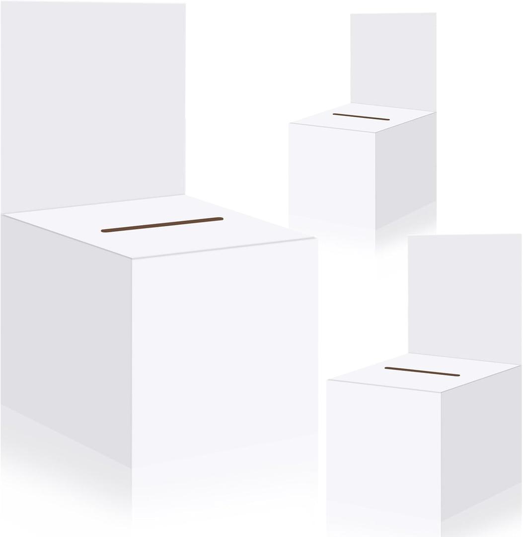 3 Pcs Raffle Boxes Ballot Box for Fundraising, 6 x 6 x 6 Inch Cardboard Box with Slot for Ticket and Removable Header Donation Boxes for Collecting Business Card Voting Contest(White)