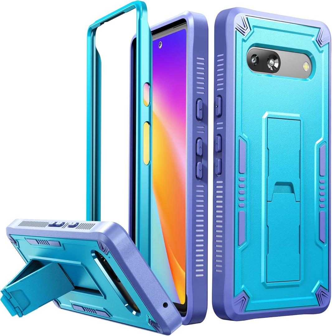 URBANITE for Google Pixel 7A Case, Military Grade Rugged Shockproof Protective Cover with Kickstand (Blue and Purple)