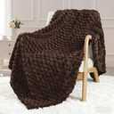 Exclusivo Mezcla Extra Large Fleece Throw Blanket for Couch, 50x70 Inches Stylish Jacquard Soft Throw Blanket, Fuzzy Cozy Lightweight for All Season, Coffee