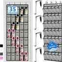 over the door shoe organizer,2025 upgraded, shoe organizer,35 Huge pockets, over door shoe organizer, Store size 13 shoes, shoe organizer, Strong material, hooks Suitable for various doors, Grey/black (71'' x 25.4''/Pack of 1)