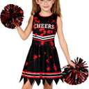 Cheerleader Dress Costume For Girl Full Set Dress Halloween Accessories (8-9T, Black Red 1)