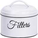 Coffee Filter Holder,Basket Coffee Filter Holder Storage with Lid,Rustic Round Metal Coffee Filter Dispenser for Counter Kitchen Coffee Bar Dcor(white)