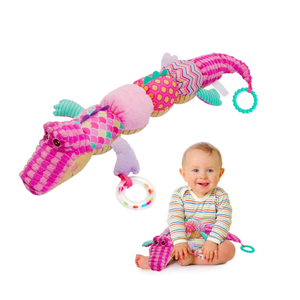 Baby Sensory Toy 06 Month Musical Pink Crocodile Plush Toy for Infant 036 Months Rattles with rustling Sounds and Tummy time Sensory Toys Baby Shower Birthday Gifts