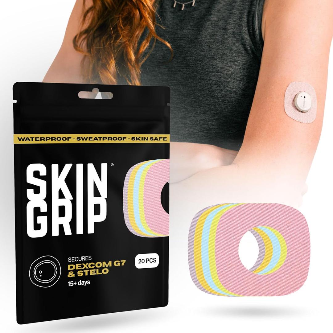 Skin Grip Adhesive Patches Compatible with Dexcom G7 & Stelo CGM with Cutout  Waterproof & Sweatproof Cover for Continuous Glucose Monitor Sensor, Stays Secure for 10-15 Days -20 Pack, Pastel Colors
