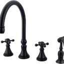 Kingston Brass KS2795KXBS Two-Handle 4-Hole Deck Mount Widespread Kitchen Faucet with Brass Sprayer in Oil Rubbed Bronze