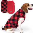 cyeollo 2 Pack 2XL Dog Sweater, Warm Fleece Doggy Vest Pullover Sweatshirt Dog Jacket Reflective Stretchy Pet Clothes Cold Weather Coats for Medium to Large Dogs Boy & Girl, Red & Buffalo Plaid XXL