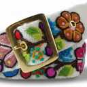 Handmade Embroidered Belts for Women by Peruvian Artisans - Woven Boho Floral - Casual & Colorful Belts for Women (Large - 42.5", White)