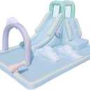 Bounceland Splash N’ Dash Dream Water Slide, 14.4ft L x 9.1ft W x 6.8ft H inflated Size, Outdoor Fun w/Long Slide, Giant Splash Pool, Water Spray, Climbing Wall, Active Play for Kids