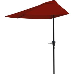 Half Umbrella Outdoor Patio Shade - 9 ft Patio Umbrella with Easy Crank - Small Canopy for Balcony, Table, or Deck by Pure Garden (Maroon Red)
