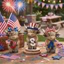 Bucherry 3 Pcs Patriotic USA Highland Cow Figurines 4th of July Independence Day Highland Cow Gnomes Statues 250th Anniversary Decor for Home Tiered Tray Table Farmhouse Rustic Calf Gifts