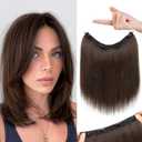 REECHO 12" Invisible Wire Hair Extensions with Thinner Softer Lace Weft Adjustable Size Removable Secure Clips in Short Straight Secret Hairpiece for Women - Chocolate Brown