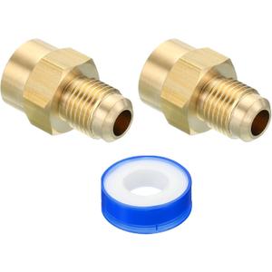 PATIKIL Brass Flare Tube Fitting, 2pcs Union Coupling Gas Adaptor 5/16" SAE 45 Flare Male to 1/4" NPT Female Pipe Connector Adapter with PTFE Tape for Refrigeration Gas System