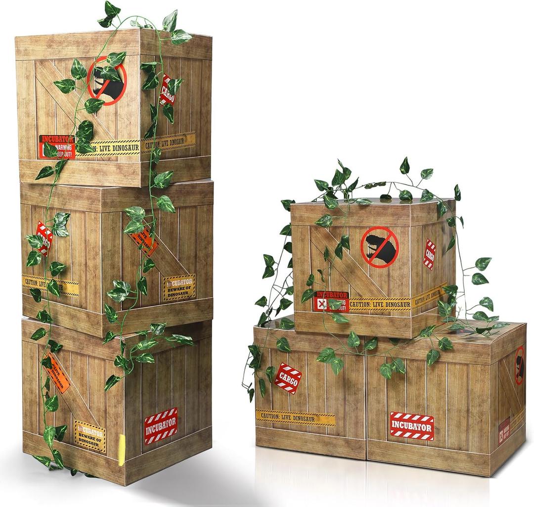 Bucherry 14 Pcs Dinosaur Party Decorations Set 12 x 12 x 12 Inch Dinosaur Theme Boxes Table Centerpieces Warning Tape Rattan Cardboard for Dino Birthday Party Supplies Baby Shower Decorations