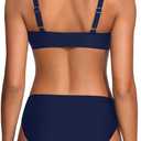 Yonique Women Two Piece Swimsuit - Knot Twist Bikini Set V Cut Bathing Suit 2026 Teen Bikini Navy Blue M