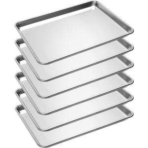 6 Pack Half Size Baking Sheet Pan, Aluminum Commercial Cookie Sheet Pan, Durable & Anti-Stick 18”x 13”, 6-pack Solid Half Size