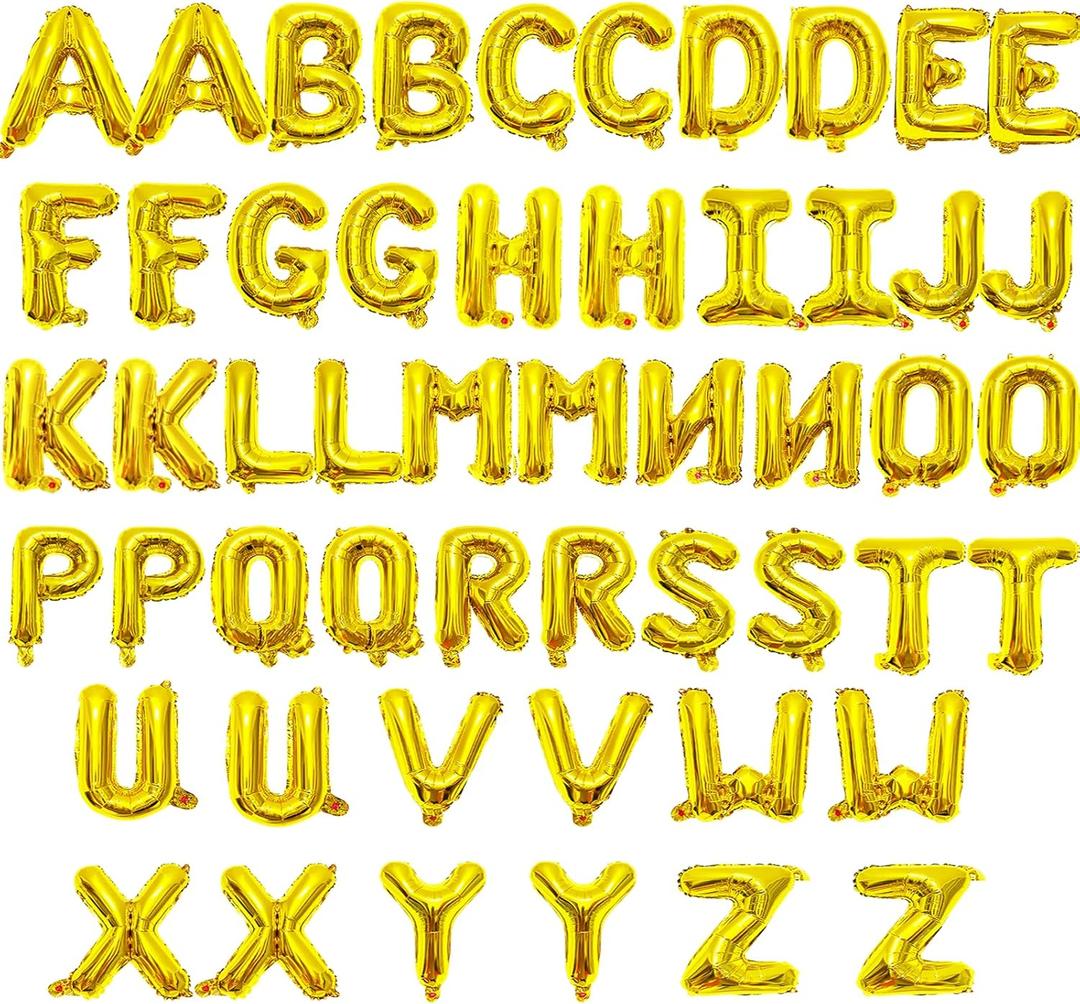 52 Pieces 16 Inches A-Z Letter Balloons  2 Sets of Alphabet Mylar Balloon (Each Letter Includes 2 Balloons) for Party Decorations, Birthday, Graduation and Hanging Alphabet Banners (Gold)