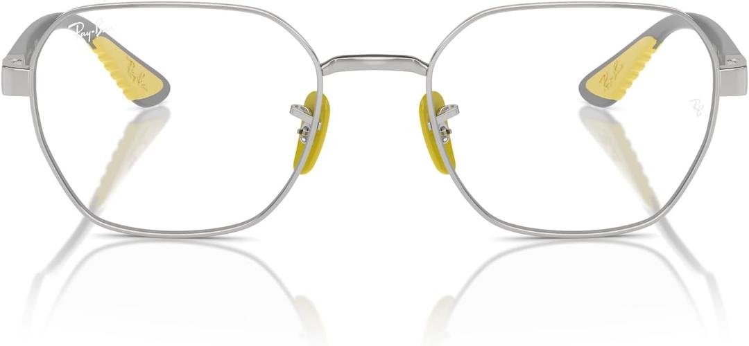 Ray-Ban Rx6594m Scuderia Ferrari Collection Hexagonal Prescription Eyewear Frames (Silver on Grey/Yellow/Demo Lens)