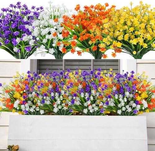 35 Bundles Artificial Flowers for Outdoor UV Resistant Faux Flowers No Fade Fake Plastic Plants Garden Porch Window Box Decorating(Mix Color)