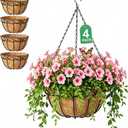AMAGABELI Garden & Home 4 Pack 15 Inch Plant Hanging Baskets Metal Hanging Planter Flower Pots Outdoor Indoor Wire Hanging Basket for Plants with Coco Fiber Liners Chain for Garden Home Porch Decor