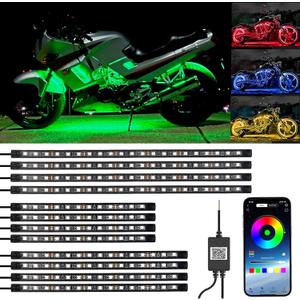 YUGUANG 12PCS Motorcycle Underglow Kit, Motorcycle Lights Underglow Kit with APP Control Multi-Color Music Sync Waterproof RGB Under Glow for Motorcycles