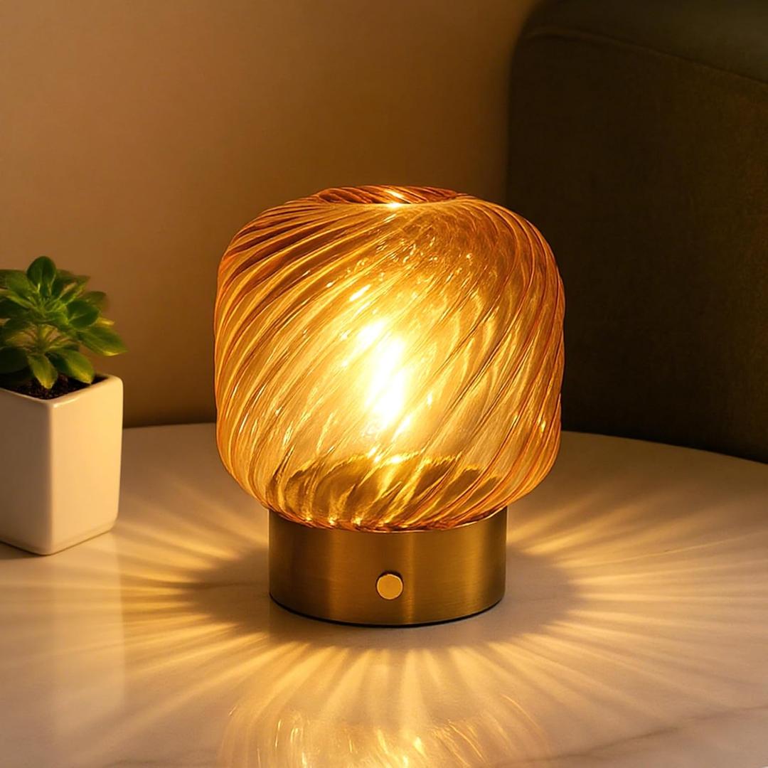 Battery Operated Table Lamp with Timer, Stepless Dimming Small Bedside Lamp Battery Powered Cordless Lamp for Home Decor Entryway/Living Room/Coffee Table/Shelf Amber