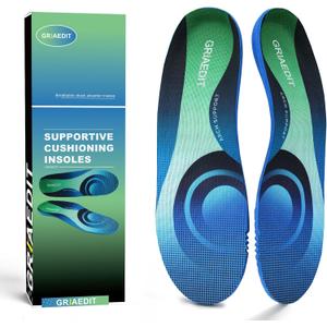 Plantar Fasciitis Insoles for Men Women, High Arch Support Orthotic Inserts for Flat Feet Pain Relief, Shock Absorbing Inserts for Standing All Day, Work Boots Mens 12/Womens 14 (Blue)