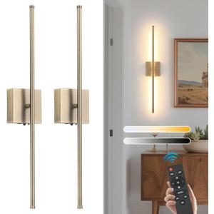 Battery Operated Wall Sconces set of 2, 11000mAh Rechargeable Brushed Bronze Wireless Wall Lights, 350°Rotate Dimmable Wall Lamp with Remote, 3 Color Temperatures, for Bedroom, Living Room, Hallway, 2 Pack