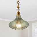 3-Light Chandelier,Vintage Gold Farmhouse Pendant Light Fixture for Kitchen,Adjustable Hanging Lighting with Green Glass Shade for Hallway Bedroom Entryway Dining Room Island