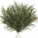 20 Inch Artificial Christmas Norfolk Pine Stems 3 Bunches Faux Pine Branches with Red Berries and Pinecones Fake Christmas Greenery Picks for Holiday Centerpiece Winter Arrangement Table Mantel Dcor