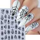 3 x 5 Sheets Halloween Spider Web Nail Stickers for Nail Art 3D Self-Adhesive Spider Web Nail Art Stickers White Black Silver Laser Gold Spider Nail Decals Holiday Nail Design Supplies for Women (W7)