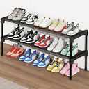 SAN HE Long Shoe Rack-Shoe Organizer 2 Tier Shoe Rack for Closet Front Door Entryway Garage, Stackable Free Standing and Freely Combinable Shoe Storage, Space Saving Small Shoe Shelves.