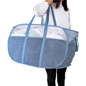 Pop Up Laundry Hamperwith Durable Handles collapsible laundry basketEasy to Open and Fold for college Dorm,kids roomtravel (Blue)