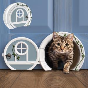 Gnome Door Cat Door for Interior Doors - Stylish & Functional with No Flap, Lockable, and Easy Installation, Spacious Large Kitty Door for Cats Up to 20 lbs, Private and Comfortable Pet Door (Blue)