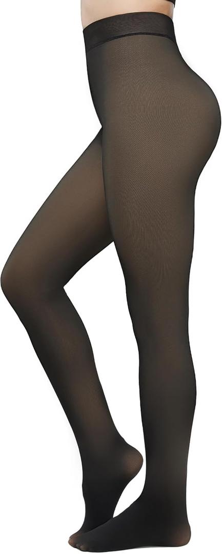 Fleece Lined Tights Women Pantyhose Leggings Sheer Warm Thermal Thick Fake Translucent Tights for Winter (X-Large)