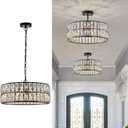 Black Crystal Chandelier 6-Lights Crystal Pendant Light Large 18 Inches Drum Semi Flush Mount Ceiling Lights for Dining Room Living Room Kitchen Closet