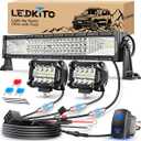 22Inch LED Light Bar and 2PCS 4In LED Pod Lights Spot Flood Combo Beam Triple Row Off Road Driving Work Lights Bar with Rocker Switch Harness Kit for Trucks Pickup Hum-mer SUV UTV