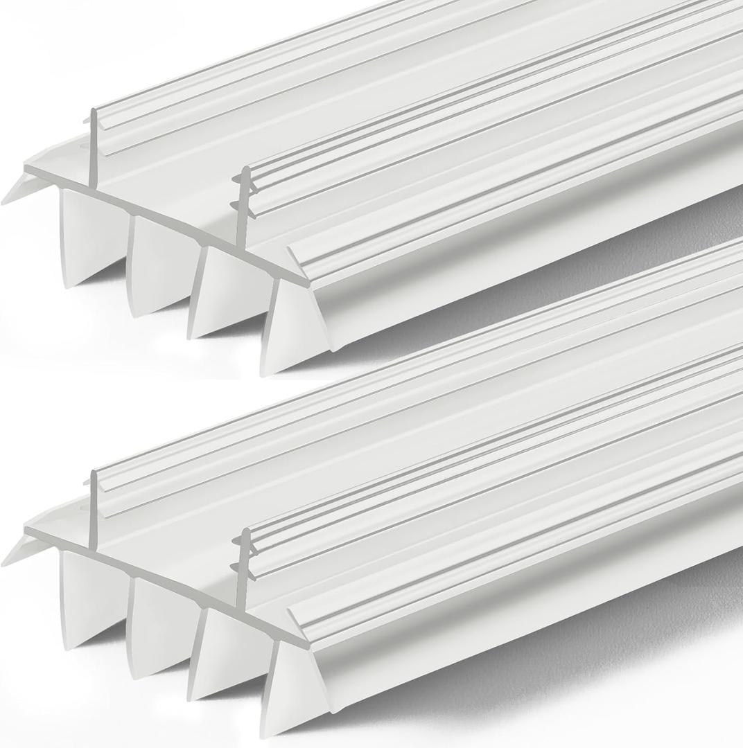 Pushglossy 2 Pcs 32" Inch Replacement Door Bottom with Vinyl Fins 1 3/4" Wide Threshold Seal Bottom of Door Weatherstrip Kerf Weather Stripping for 7/8" Between Barbs(White)