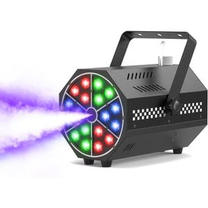 Fog Smoke Machine with 18 RGB LED Lights, 300ml Tank, Fast Warm-Up, Multiple Effects, 500W, for Halloween, Parties, DJ Stage, Weddings Indoor Outdoor (Black)