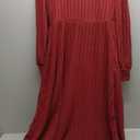 Redomo Women red Ribbed Knit Maxi Dress with Long Sleeves, Casual Holiday Celebration Wear, no Belt, A line Outfits Clothes, Large