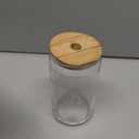 Drinking Glasses with Bamboo Lids and Glass Straw 4pcs Set - 16oz Glass Cups, Iced Coffee Glasses, Cute iced Tea Glasses, Beer Glasses, Ideal for Coffee Bar Accessories, Aesthetic Gift - 2 Brushes