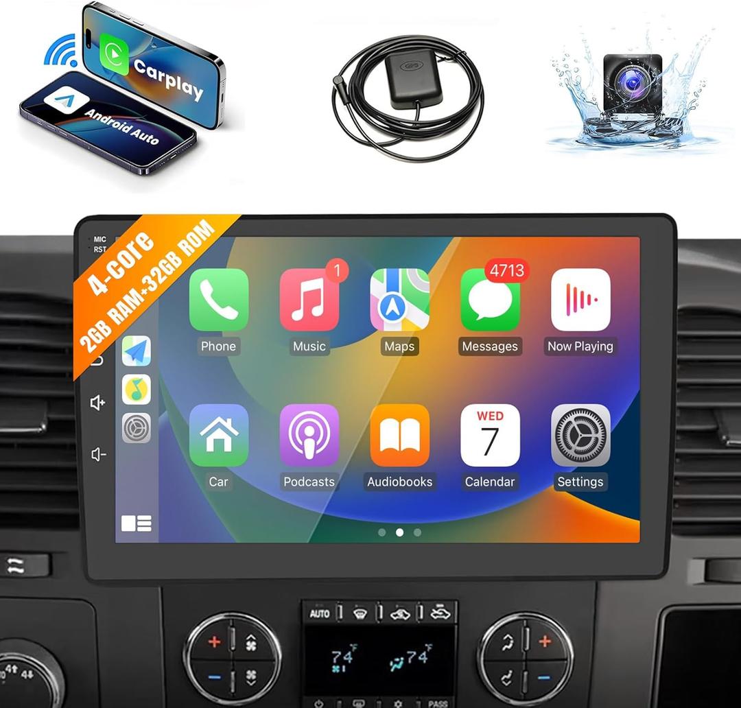 Leadfan Car Stereo Radio for Chevy Chevrolet GMC Buick with Wireless Carplay Android Auto, 10.1" IPS Touch Screen Car Radio Support GPS Navi/Bluetooth/WiFi/Mirror Link/FM/Backup Camera/SWC
